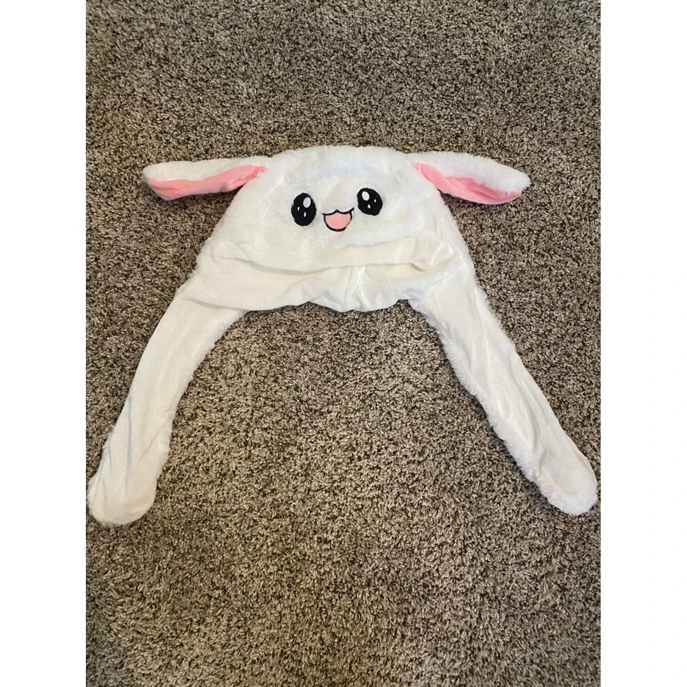 White Plush Moving Bunny Ears Hat Interactive Kawaii Fluffy Costume Accessory